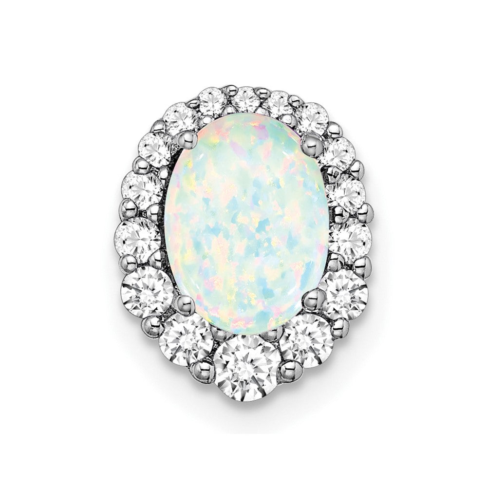 14K Weißgold Oval Erzeugt Opal und Echt Diamant Heiligenschein Kette Anhänger
