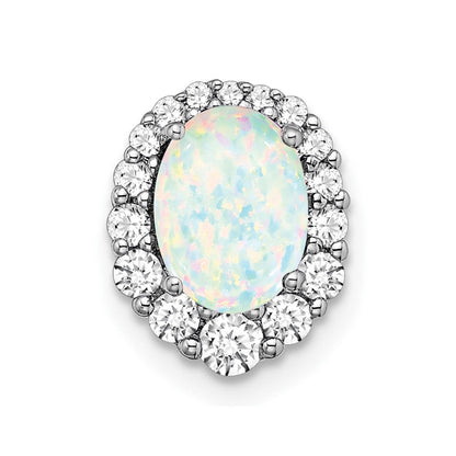 14K Weißgold Oval Erzeugt Opal und Echt Diamant Heiligenschein Kette Anhänger