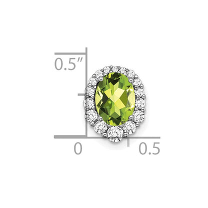 14K Weißgold Oval Peridot und Echt Diamant Heiligenschein Kette Anhänger