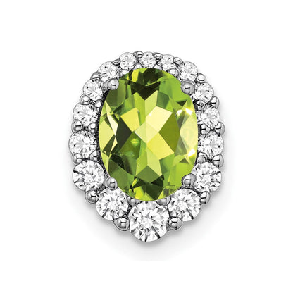 14K Weißgold Oval Peridot und Echt Diamant Heiligenschein Kette Anhänger
