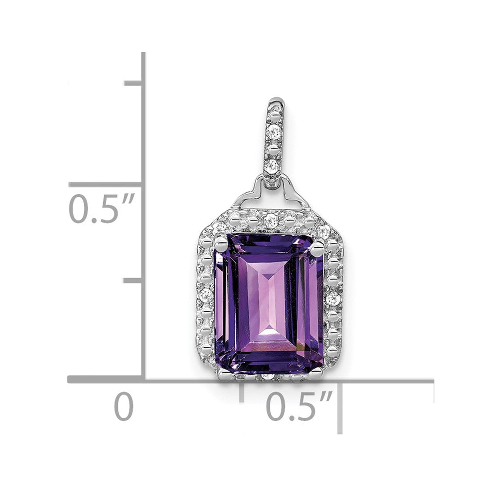 14K Weißgold Anhänger mit Amethyst im Smaragdschliff und echten Diamanten im Halo-Design
