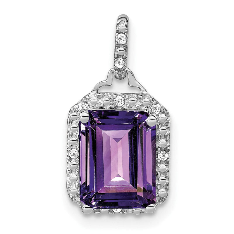 14K Weißgold Anhänger mit Amethyst im Smaragdschliff und echten Diamanten im Halo-Design