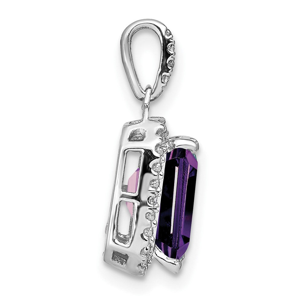 14K Weißgold Anhänger mit Amethyst im Smaragdschliff und echten Diamanten im Halo-Design