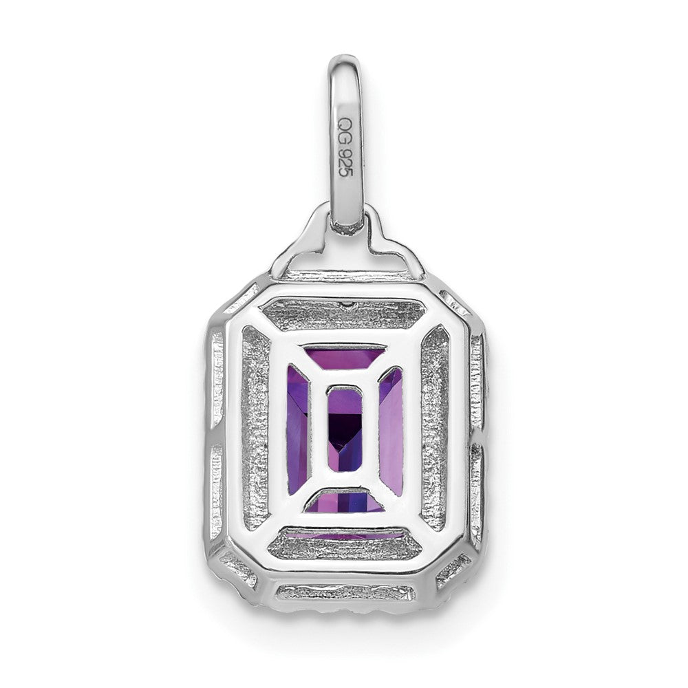 14K Weißgold Anhänger mit Amethyst im Smaragdschliff und echten Diamanten im Halo-Design