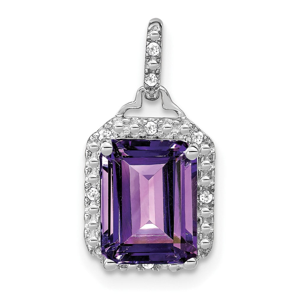 14K Weißgold Anhänger mit Amethyst im Smaragdschliff und echten Diamanten im Halo-Design