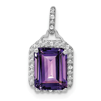 14K Weißgold Anhänger mit Amethyst im Smaragdschliff und echten Diamanten im Halo-Design