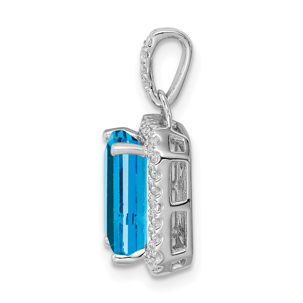 14K Weißgold Anhänger mit Blautopas im Smaragdschliff und echten Diamanten im Halo-Design