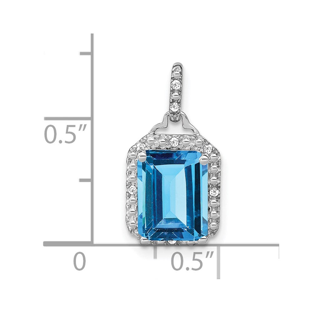 14K Weißgold Anhänger mit Blautopas im Smaragdschliff und echten Diamanten im Halo-Design