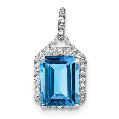 14K Weißgold Anhänger mit Blautopas im Smaragdschliff und echten Diamanten im Halo-Design