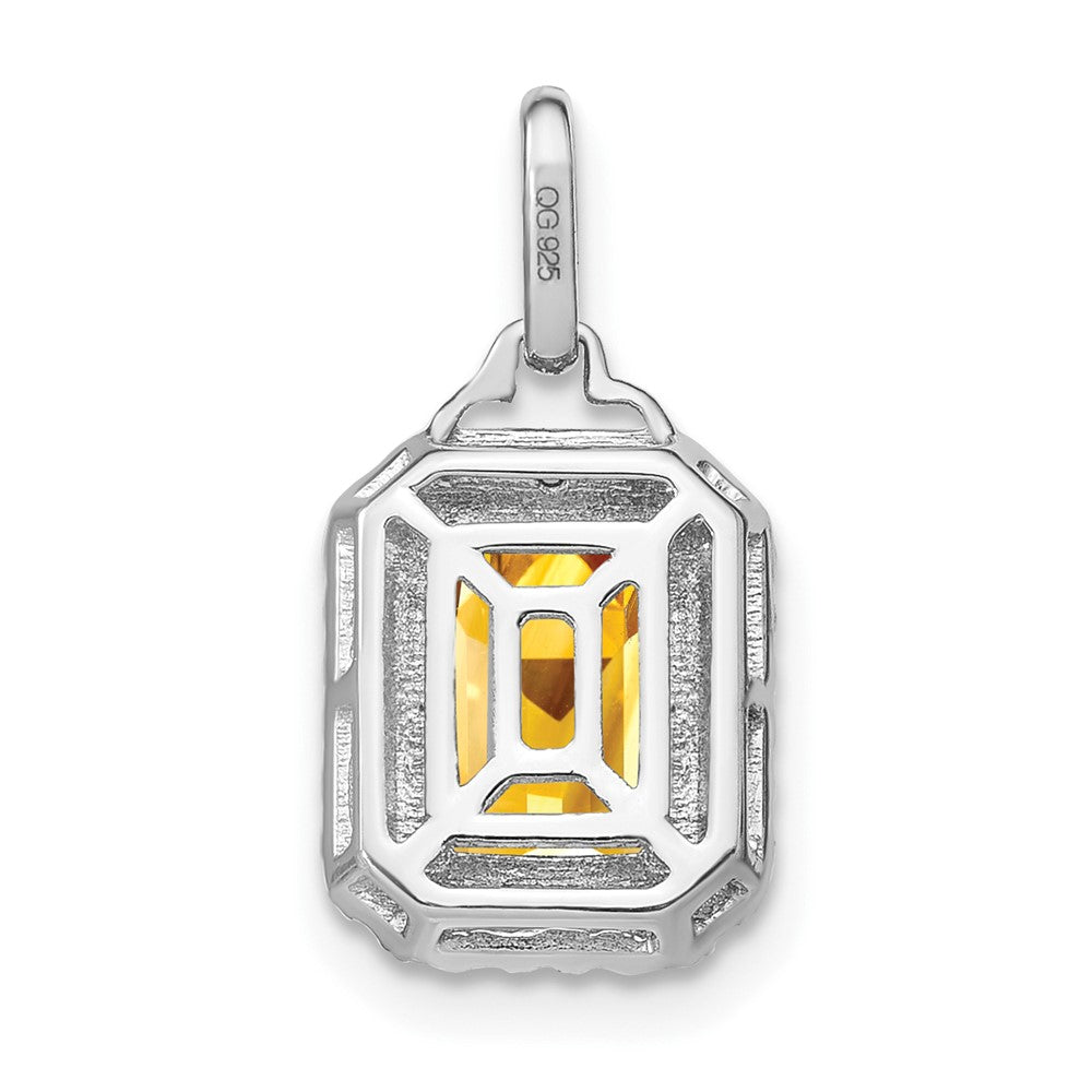 14K Weißgold Anhänger mit Citrin im Smaragdschliff und echten Diamanten im Halo-Design
