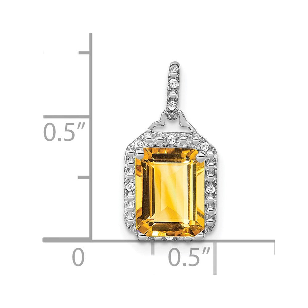 14K Weißgold Anhänger mit Citrin im Smaragdschliff und echten Diamanten im Halo-Design