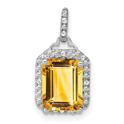 14K Weißgold Anhänger mit Citrin im Smaragdschliff und echten Diamanten im Halo-Design