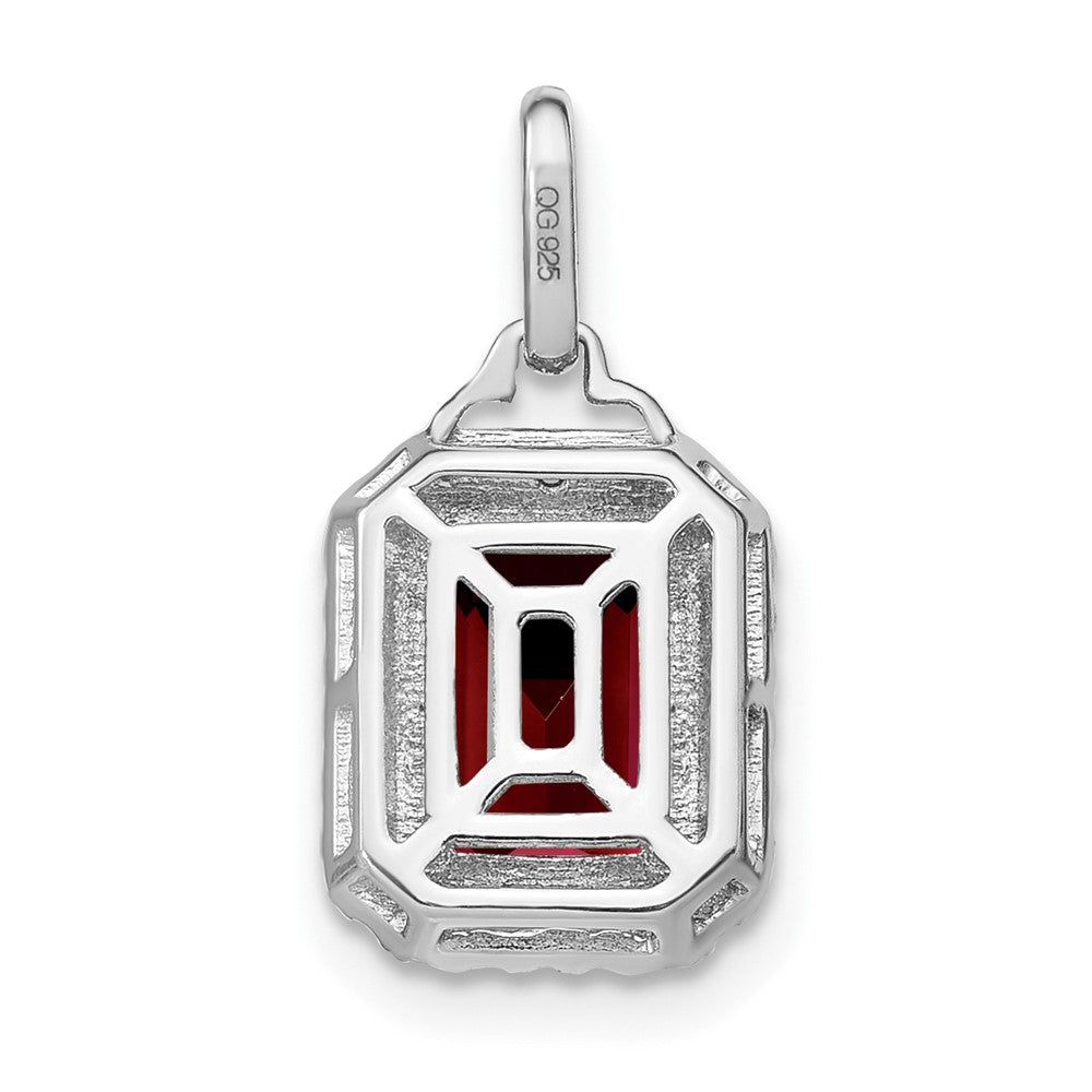 14K Weißgold Anhänger mit Granat im Smaragdschliff und echten Diamanten im Halo-Design