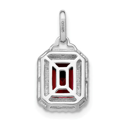 14K Weißgold Anhänger mit Granat im Smaragdschliff und echten Diamanten im Halo-Design