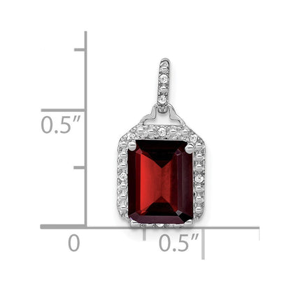 14K Weißgold Anhänger mit Granat im Smaragdschliff und echten Diamanten im Halo-Design