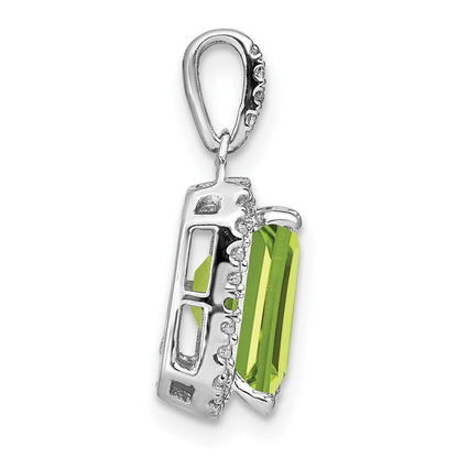 14K Weißgold Anhänger mit Peridot im Emerald-Cut und echten Diamanten, Halo-Fassung