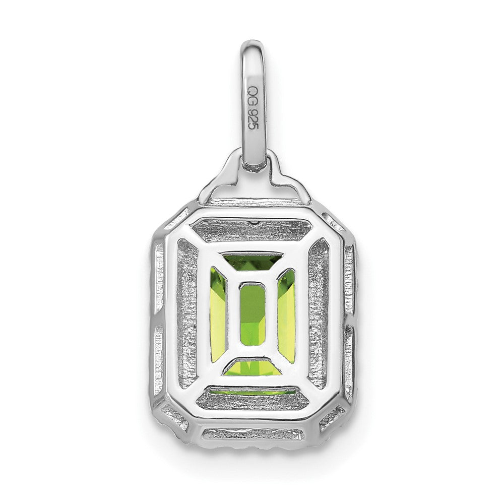 14K Weißgold Anhänger mit Peridot im Emerald-Cut und echten Diamanten, Halo-Fassung
