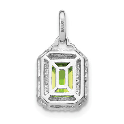 14K Weißgold Anhänger mit Peridot im Emerald-Cut und echten Diamanten, Halo-Fassung