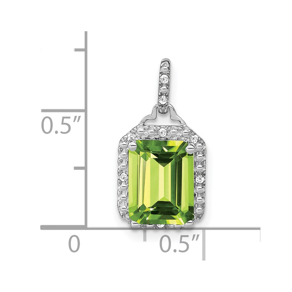14K Weißgold Anhänger mit Peridot im Emerald-Cut und echten Diamanten, Halo-Fassung