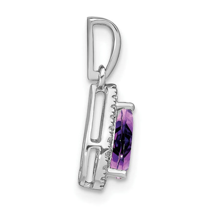 14k Weißgold Anhänger mit birnenförmigem Amethyst und echten Diamanten im Halo-Design