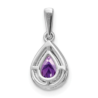 14k Weißgold Anhänger mit birnenförmigem Amethyst und echten Diamanten im Halo-Design