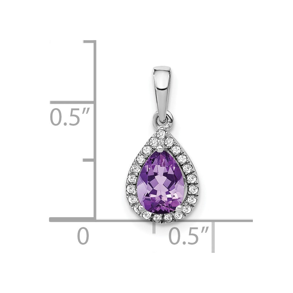 14k Weißgold Anhänger mit birnenförmigem Amethyst und echten Diamanten im Halo-Design