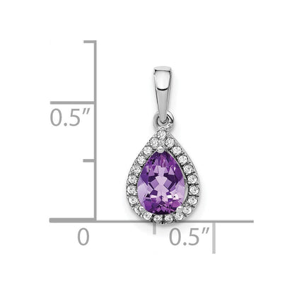 14k Weißgold Anhänger mit birnenförmigem Amethyst und echten Diamanten im Halo-Design