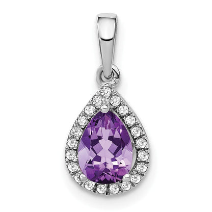 14k Weißgold Anhänger mit birnenförmigem Amethyst und echten Diamanten im Halo-Design