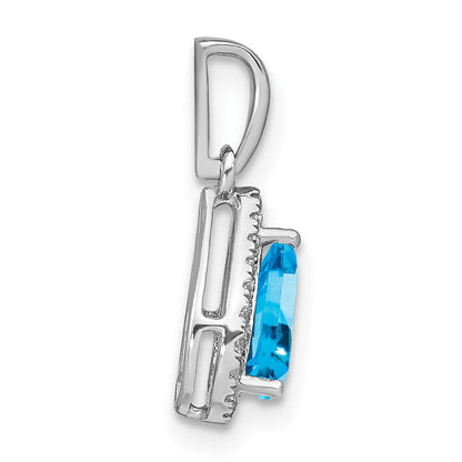 14K Weißgold Anhänger mit Blautopas im Birnenschliff und echten Diamanten im Halo-Design