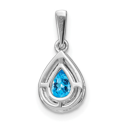 14K Weißgold Anhänger mit Blautopas im Birnenschliff und echten Diamanten im Halo-Design