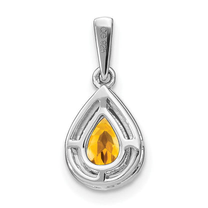 14K Weißgold Anhänger mit birnenförmigem Citrin und echten Diamanten im Halo-Design