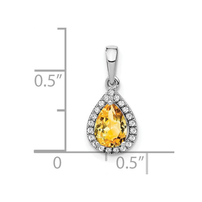 14K Weißgold Anhänger mit birnenförmigem Citrin und echten Diamanten im Halo-Design