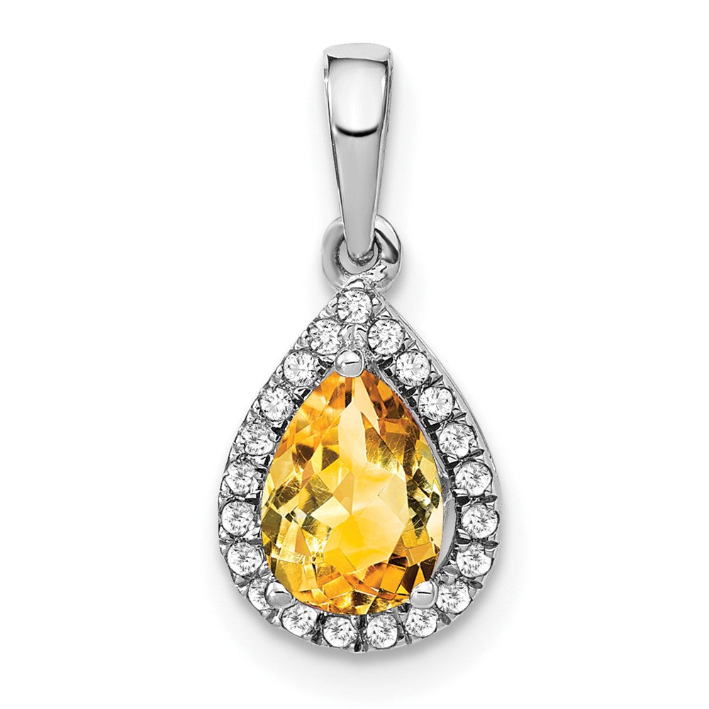14K Weißgold Anhänger mit birnenförmigem Citrin und echten Diamanten im Halo-Design