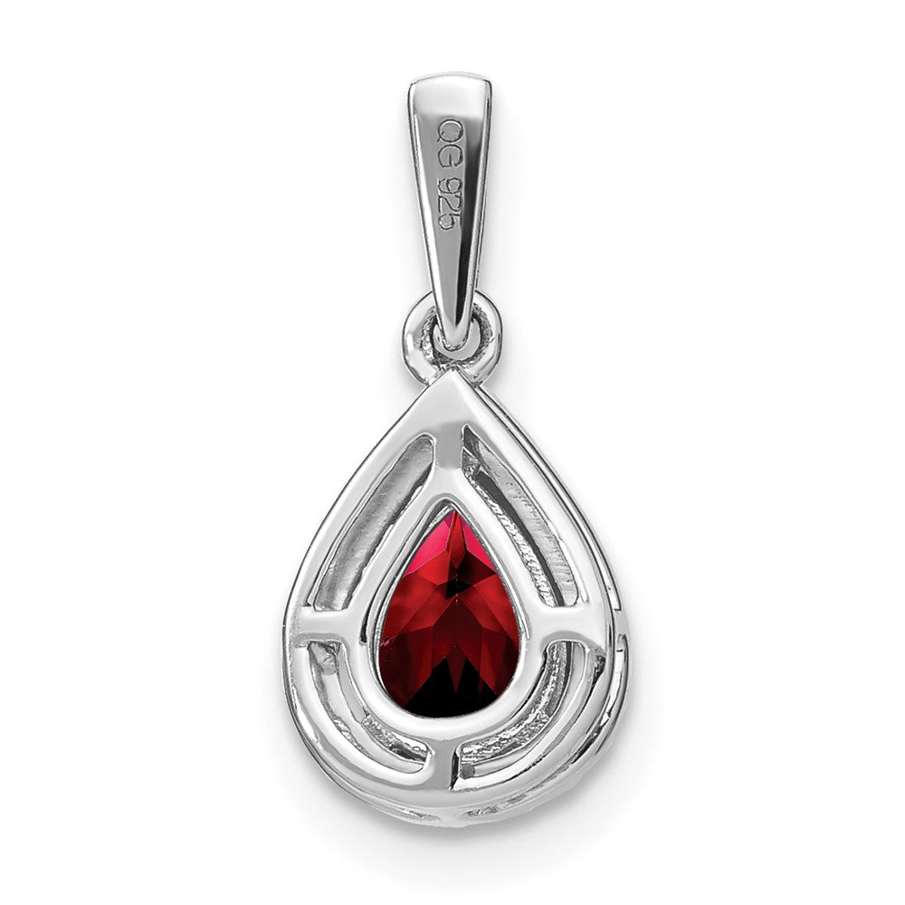 14K Weißgold Anhänger mit Granat im Birnenschliff und echten Diamanten im Halo-Design