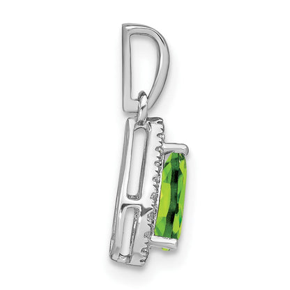 14 Karat Weißgold Anhänger mit birnenförmigem Peridot und echten Diamanten im Halo-Design