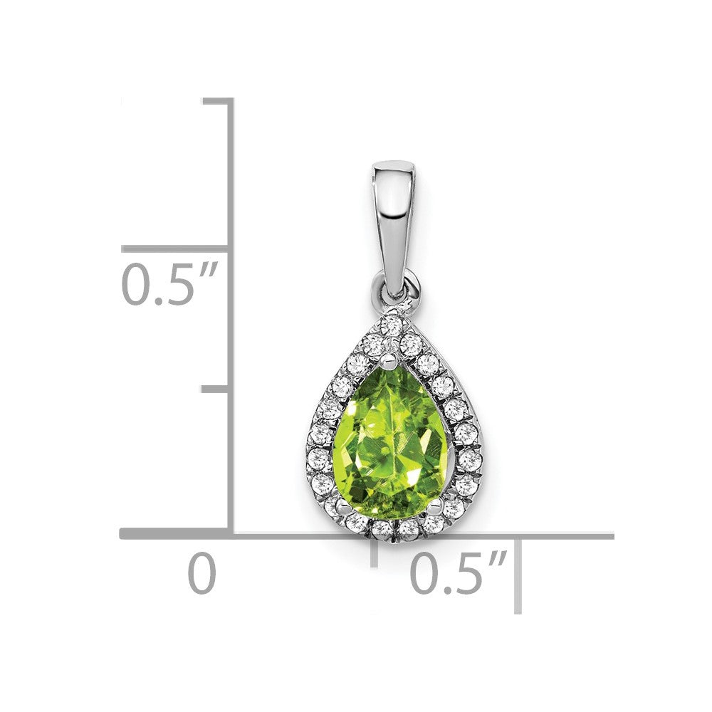 14 Karat Weißgold Anhänger mit birnenförmigem Peridot und echten Diamanten im Halo-Design