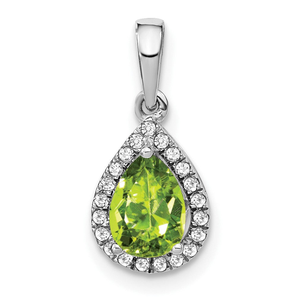 14 Karat Weißgold Anhänger mit birnenförmigem Peridot und echten Diamanten im Halo-Design