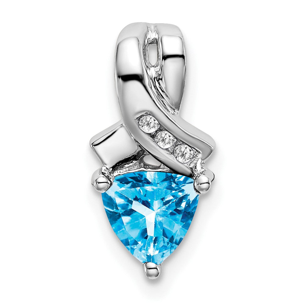 14K Weißgold Trillion-Anhänger mit blauem Topas und echten Diamanten