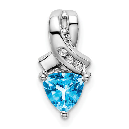 14K Weißgold Trillion-Anhänger mit blauem Topas und echten Diamanten