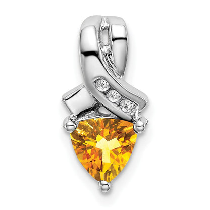 Anhänger mit Citrin im Trillant-Schliff und echten Diamanten aus 14K Weißgold