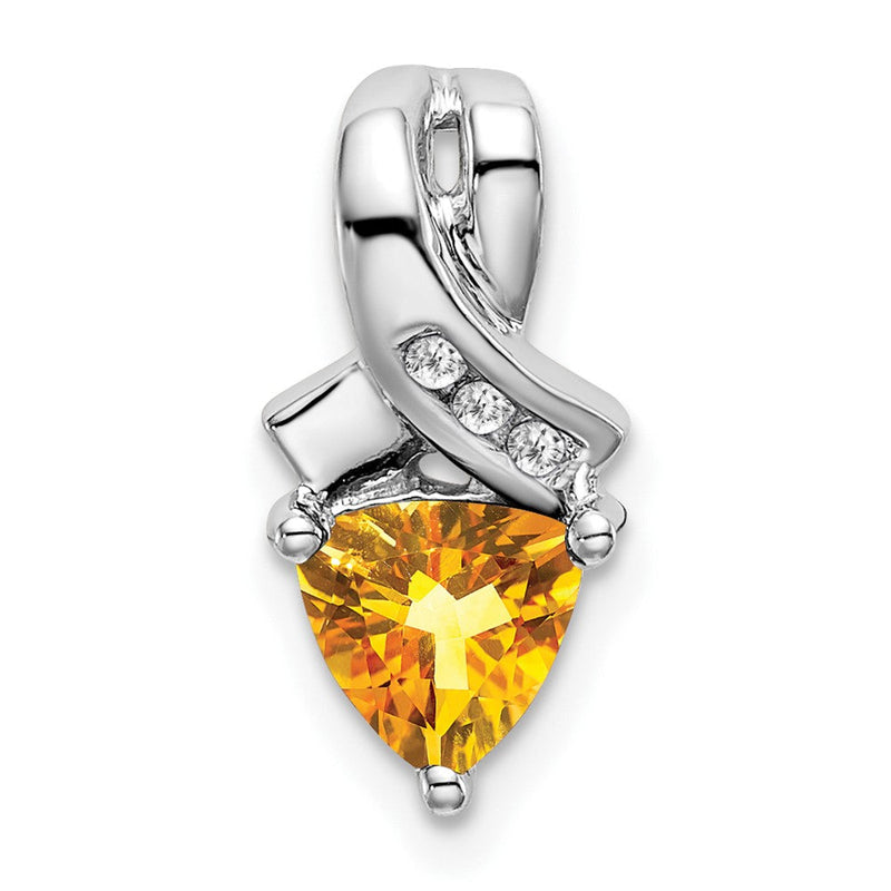 Anhänger mit Citrin im Trillant-Schliff und echten Diamanten aus 14K Weißgold