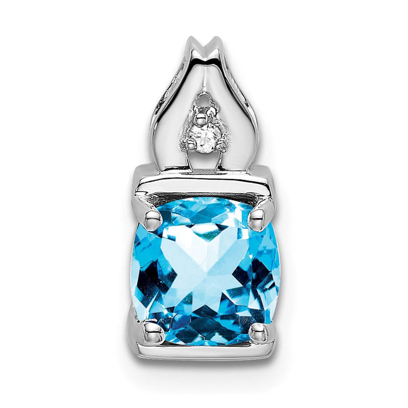 14K Weißgold-Anhänger mit Blautopas und echtem Diamant