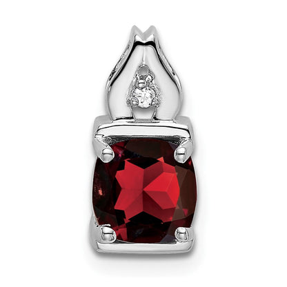 14K Weißgold Anhänger mit Granat und echtem Diamant