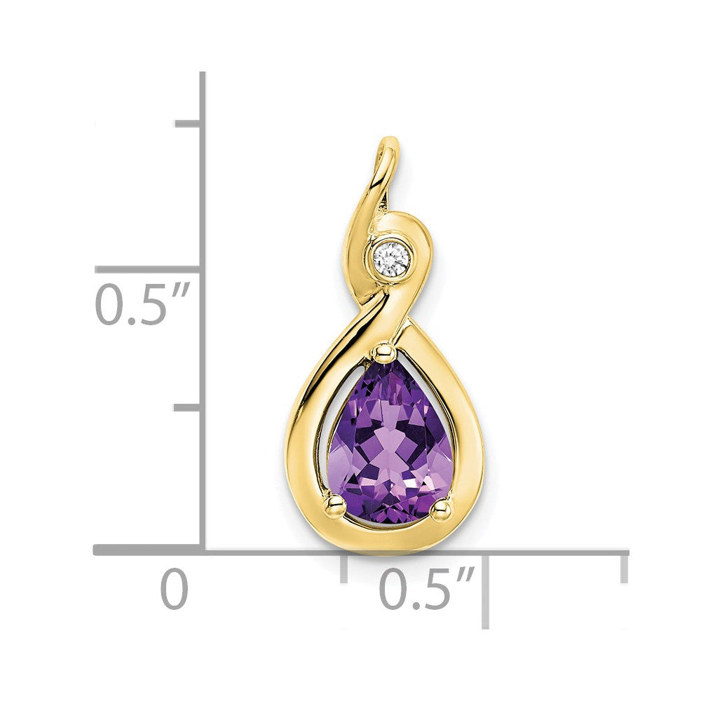 10K Gelbgold Anhänger mit birnenförmigem Amethyst und echten Diamanten
