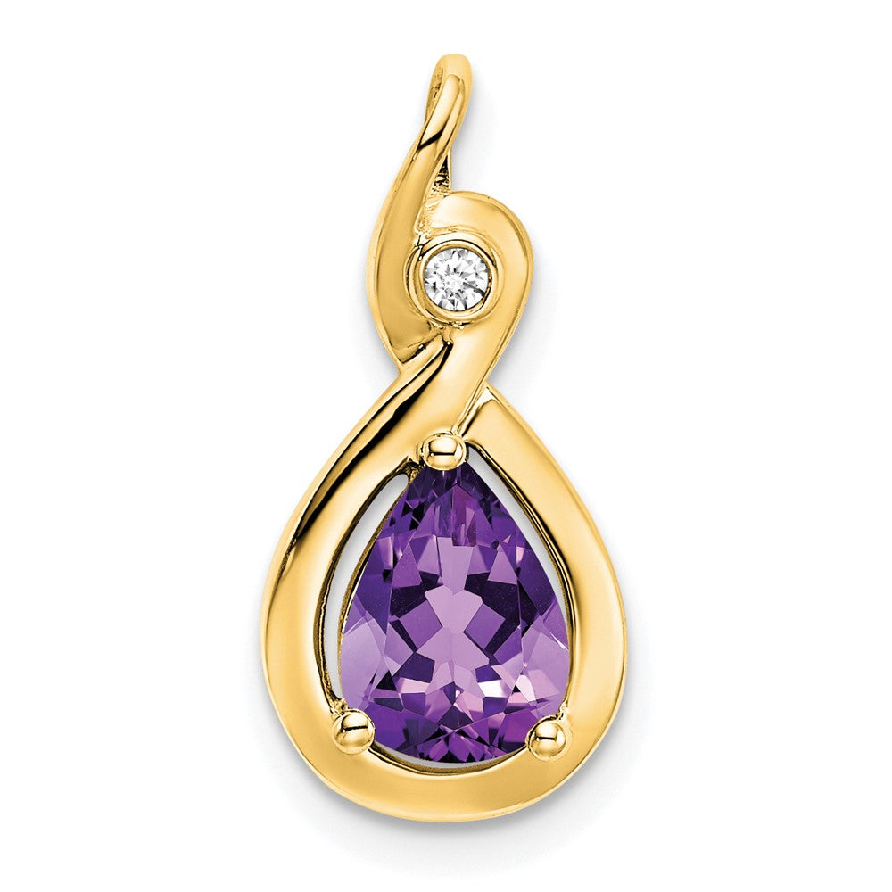 10K Gelbgold Anhänger mit birnenförmigem Amethyst und echten Diamanten
