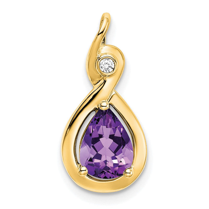 10K Gelbgold Anhänger mit birnenförmigem Amethyst und echten Diamanten