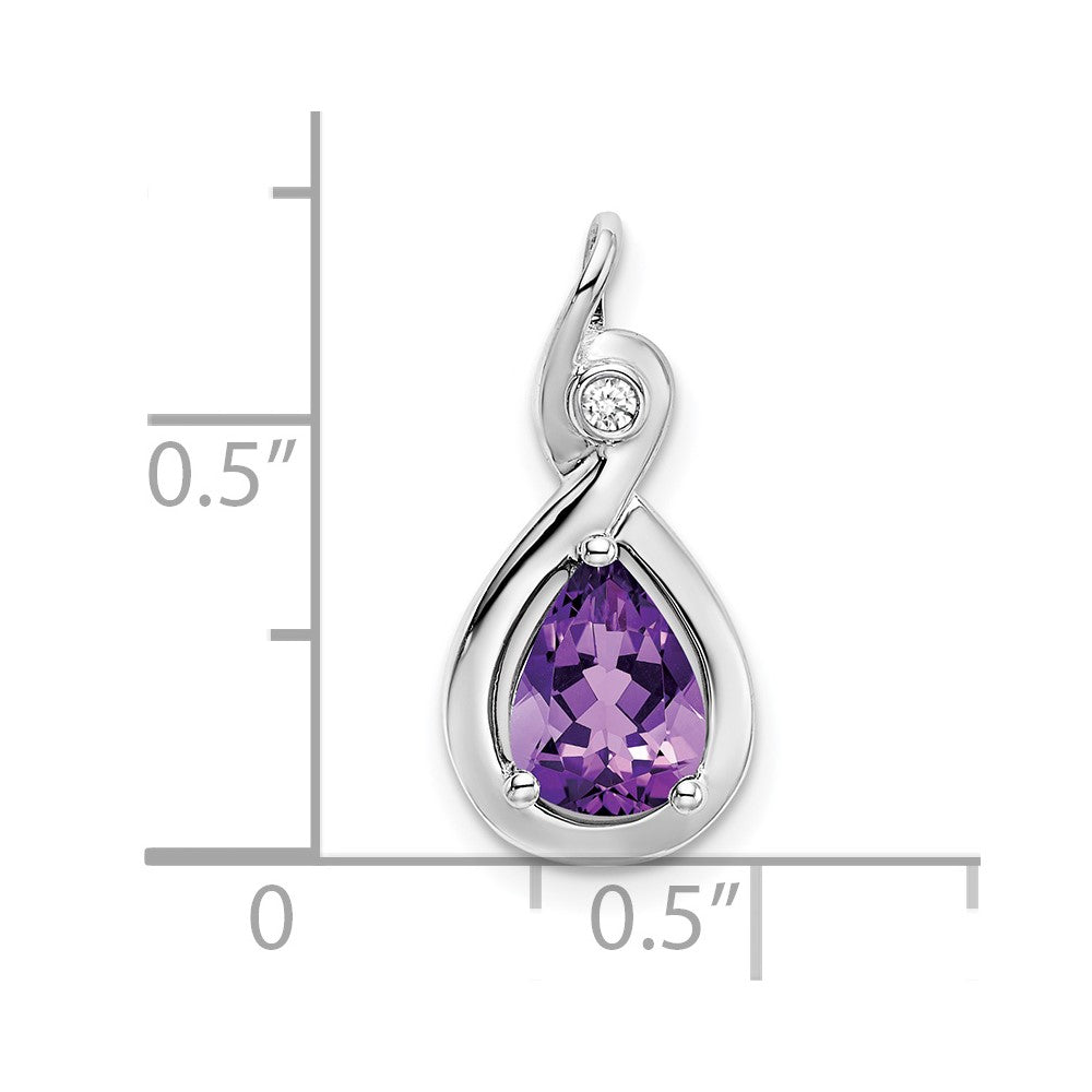 14K Weißgold Anhänger mit Amethyst im Birnenschliff und echten Diamanten