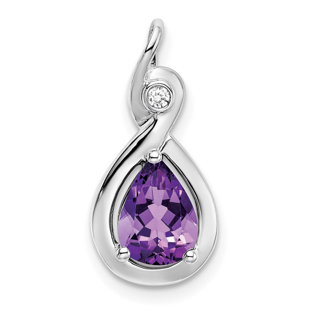 14K Weißgold Anhänger mit Amethyst im Birnenschliff und echten Diamanten