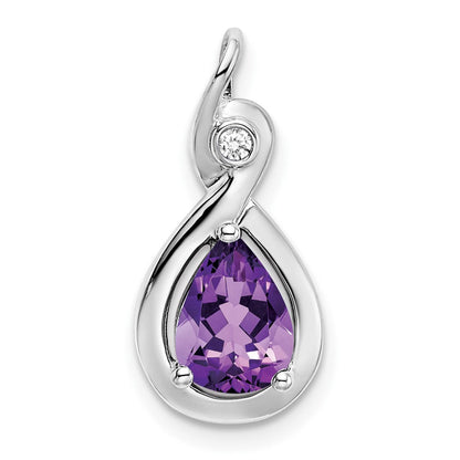 14K Weißgold Anhänger mit Amethyst im Birnenschliff und echten Diamanten