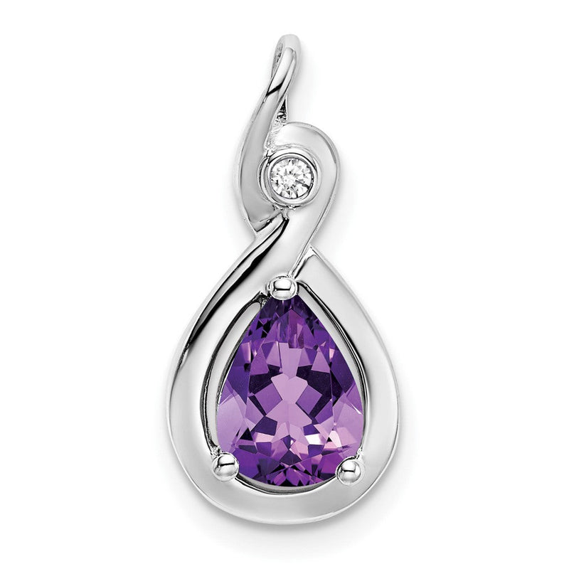 14K Weißgold Anhänger mit Amethyst im Birnenschliff und echten Diamanten